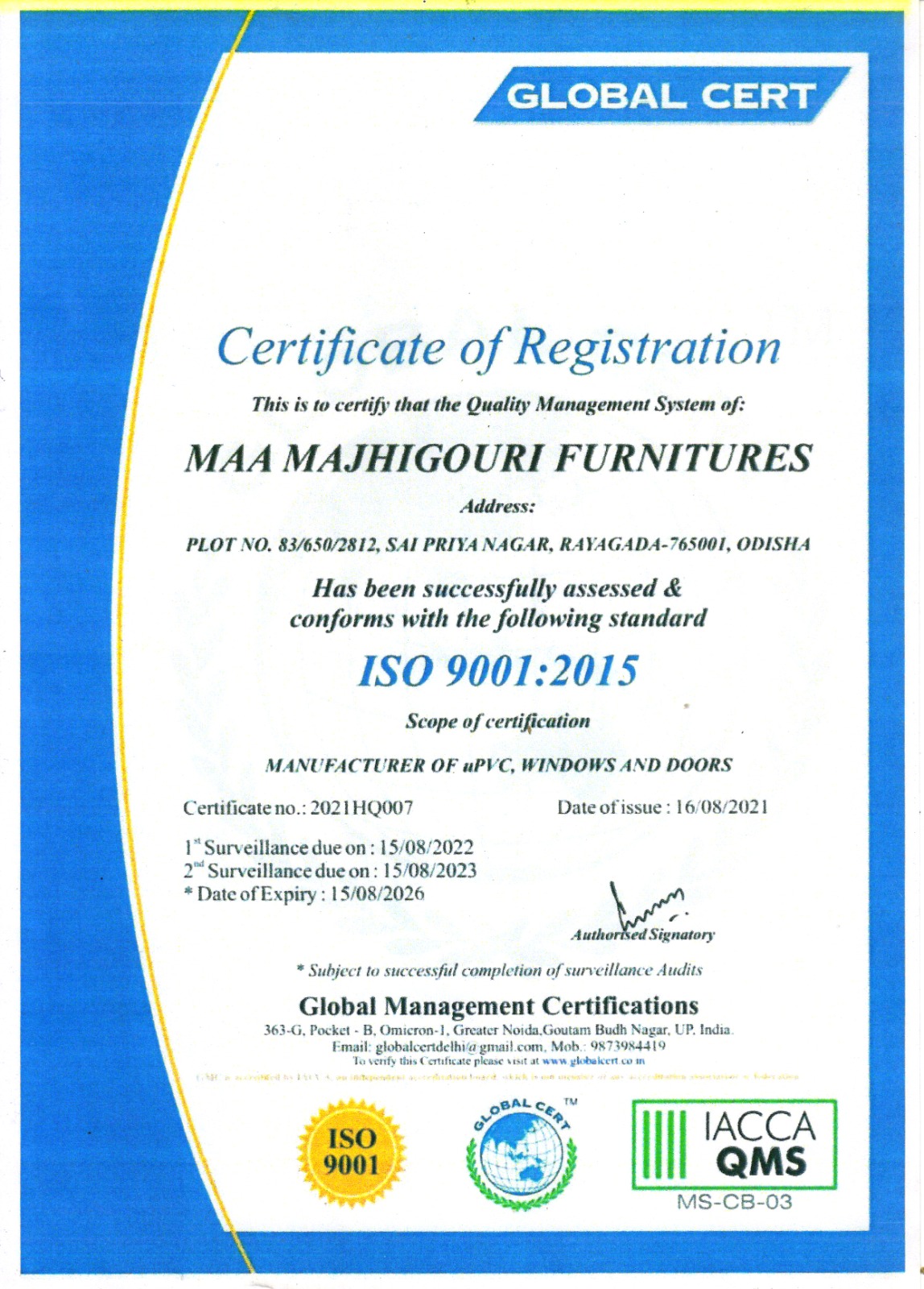 Lesso SRIRAM Certificate